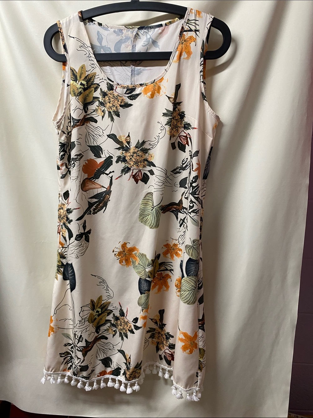 Floral Print Sleeveless Mini Dress in Cream and Orange